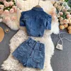 Women's Tracksuits Summer Sleeveless Strapless Zipper Denim Tank Top Vest High Waist Shorts Jeans Two Piece Set Women Outfits S9F50