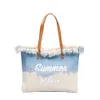 Embroidered Tote bag, tassel sail fabric bag, magnetic buckle commuting bag, underarm bag, new beach shoulder bag, summer 240408