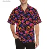 Chemises décontractées pour hommes New Mens Shirt Dinosaur Skeleton Peinture à manches courtes Aloha Shirt Cuban Style Summer Plus Taille Holiday Beach YQ240408