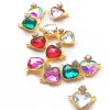 Aynalar 100 PCS/Lot 3D Alaşım Peach Heart Tail Charms Beyaz/Pembe/Yeşil/Kırmızı/Gökkuşağı Rhinestone Flatback Metal Gems Tırnak Sanat Dekorasyon Toplu