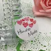Party Decoration 600st/Lot White Paper Round "Hand Made" Sticker Labels Multi-Heart Stickers Adhesive Etikett för smycken/låda/baka/väska
