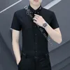 2024 summer brand business thin men's short sleeve shirt free ironing stretch embroidery half sleeve inch shirt trend handsome high-grade shirt