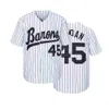 278m Men's Polos BG Baseball Jersey Birmingham Barões 45 Jerseys esportes ao ar livre Bordado de costura preto de costura