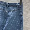Jeans Women Brand Print WAVY-DOT Gedrukte High-Tailed Denim Rechte broek Geïmporteerde stof Onregelmatige snede Retro-stijl broek Designer Jeans Dameskleding