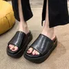 Dames s slippers vierkant teen lederen platform dames schoenen zomer mode dikke bodem vrouwelijke slipper vrouw slippers schoen