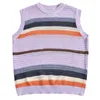 Men's Vests Contrast Color Striped Hollow Knitted Vest Summer National Trend Lazy Style Personality Sleeveless Waistcoat Male Clothing