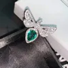 Cluster Rings 925 Silver Original Design Micro-encrusted Diamond Emerald Green Butterfly Open Ring Women's Party Birthday Jewelry Gift