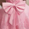 Baby Girls Robes pour 1er anniversaire Fête Backless Broiderie Elegant Big Bow Wedding Tutu Gown Filles Rose Gala formel Costume 240407