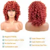 Kort lösa lockiga S för kvinnor ingefära afro kinky bob med bang naturligt syntetiskt cosplay hår röd brun rosa 240327