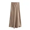 Skirts TRAF Satin Midi Skirt Woman High Waist Long Skirts For Women New Fashion 2023 Autumn Casual Elegant Party Womens SkirtsL2403