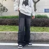 Jeans masculinos rasgaram as calças de perna larga de Harajuku preto