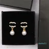 18K GOUD VERPLAATSTE Designers Merk oorbellen Designer Letter Ear Stud Women Crystal Pearl Geometrische oorbel voor trouwfeestje Joodly accessoires