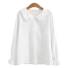 Korean Style Student Womens Tops and Blouses Lolita Peter Pan Collar Button Lace Blouse Teen Girl Floral Long Sleeve White Shirt240402