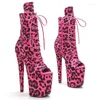 Chaussures de danse Leecabe 20cm / 8inches Leopard Upper Pole Dancing High Heel Platform Boots Open Toe