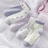 5pairslot femmes chaussettes de cheville jacquard procédé mignon motif de fleurs de plantes coton bateau mince pour les filles automobile de printemps d'été 240408