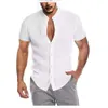 2024夏のVネックリネン新しいカーディガンスタンドアップネック半袖メンズシャツ