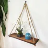 Other Home Decor Wooden swinging storage rack hanging rope wall mounted floating shelf plant flowerpot indoor and outdoor decoration simple yq240408