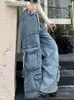 Женские джинсы 2023 Spodnie Y2K Мода вымытая голубая шнурки Бершковые джинсы брюки для женской одежды Прямая широкая нога Леди Б штата Y240408