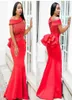 Çekici Kırmızı Denizkızı Boncuklu Prom Elbiseler Beau Boyun Peplum Peplum Akşam Elbise Saten Zemin Uzunluğu Aplike Edilmiş Resmi Elbiseler9463880