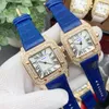 Três STICHES quadrado Roman Roman Dial Watch Men Women Quartz Movem