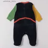 Rompers Baby Romper Kids Closes Lengeves Velor Pajamas Baby Ovaling Contrast Contrast Patch Boy Girls Clothing Footies Autumn Winter Romper L47