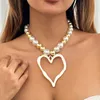 Collana esagerata grande amore cavo cuoio cuoio girocollo femminile 2024 tendenza imitazione perle perle a catena gioiello a vapore