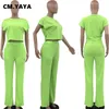 CMYAYA Summer Summer Solide Fashion Solid Fashion Fust Womens Sets Top et Pant Costumes 2 Twopiece Set Sporty Street Tracksuit 240408