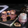 Candle Holders Vintage Stand European Candles Amber Pink Transparent Glass Candlestick Romantic Nordic Table Decor
