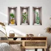 Wallpapers 2 Sets Green Plant Potted Wall Sticker Bedroom Decor 3d Bonsai Fake Windows Adhesive Decal Pvc Wallpaper For