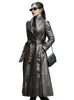 Damesleer Faux Leather Nerazzurri Autumn Long Bruine Black Soft Faux Leather Trench Coat For Women Bortred Elegant Luxury Fashion 5XL 6XL 7XL 2022L2403