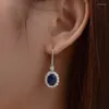 Dangle Earrings Pansysenヴィンテージ925スターリングシルバー7x9mmオーバルカットルビーサファイアドロップ