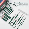 Kits 1216pcs Stainless Steel Nail Clippers Scissors Set Exquisite Dark Green Leather Packaging High Quality Gifts Manicure Kits
