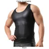 Men Blouse Tops Bright Leather Faux Fit Tshirt Soft Summer TShirt Tank Undershirt Vest Black 240408