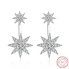Studörhängen Real 925 Sterling Silver Sweet Star Shiny CZ för kvinnor Fashion Korean Long Ear Line Party Jewelry DA2540