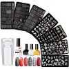 Kits Nail Art Stamping Plates Kit for Nail Manicure with 10ml White/Black/ Gold Nail Polish Oil & Seal Stamp & Antioverflow Glue Set