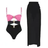 5sets Bulk Items Wholesale Lots Swimwears Two Piece Cover-ups Set Women Solid Hollow Out Sexy Swimsuits Beach Outfits M13409