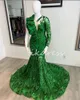 Luksusowe zielone sukienki na studniówkę plus błyszczące cekinowe jedno ramię syrena wieczorna suknie 2024 Czarne dziewczyny formalne przyjęcie urodzinowe Aso ebi vestidos de noche szat de soiree