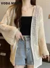 Women's Knits Fashion Simple Solid All-match Loose Elegant Leisure Sun-proof Daily Ladies Cardigan Women Hollow Out Design Summer Knitting