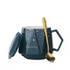 Tasses Starlight Starry Sky Mug avec couvercle et cuillère créative Boîte cadeau de café de grande capacité de grande capacité du bureau du couple de coupe en céramique