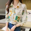 Chemises décontractées de chemisiers pour femmes pour les femmes à manches longues à manches longues à manches longues vintage à imprimé floral camisas e blusas féminina