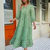 Plussize Womens Springsummer Dress Green Print Long Casual Boemian Lantern Sleeve Beach Party 240408
