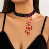 Retro gotycka krwawa kroplówka naśladowanie kryształowy naszyjnik Kreatywny ciemno z koralikami Naszyjnik wielowarstwowy dla kobiet