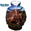 Men's Hoodies impressão 3D Graphic de vaca engraçada para homens Pullovers de casal de hip hop capuz tops de gado casual de grandes dimensões de tamanho grande