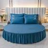 Bedding Sets Style Round 4pcs Salia de cama Chave de plataforma de edredão Fronha de bordado de cor sólida romântica Conjunto de cetim lavado #/