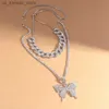 Colliers de pendentif Collier de pendentif en papillon réglé collier en ruine Hip Hop pour femmes Bling Cuban Link Chain Choker Jewelry240408