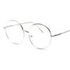 Lunettes de soleil Frames surdimensionnées clairs verres ronds Silver Metal Frame Vintage Big Circle Brand Designer Énormes lunettes de nerd Femmes