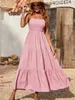 Robes décontractées en été longue robe femme sexy spaghetti sangle sans manches smockée plage de la plage maxi