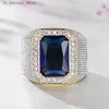 Cluster Anneaux Huitan Sparkling Blue / Black Cubic Zirconia Anneaux de mariage Femmes Luxury Wide Anneau complet Bling Iced Out Engagement Bijoux à la mode 240408