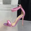 Stiletto Heels Sandalen Kleid Schuhe Stiletto Rose Metallic Leder Fuß Heeled Heck Reißverschluss Vrouwen Schoenen Zomerjurk Fabriek Schoeisel