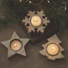 キャンドルホルダークリスマス木製のろうそく設定の絶妙な装飾の木雪だるま星形状の形状飾りテーブルトップクリエイティブ
